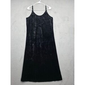 Vintage Whimsigoth Crushed Velvet Dress Womens  M Black Vamp Maxi Midi Goth Glam